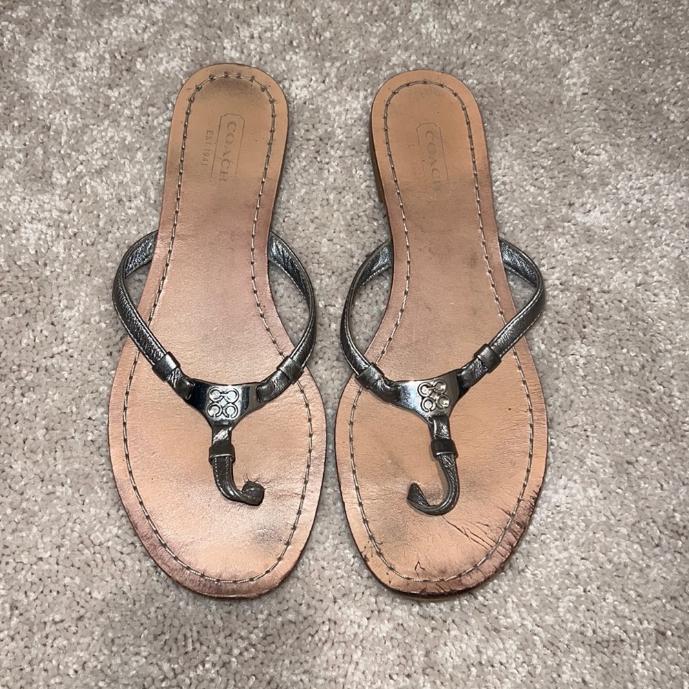 Coach silver flip flops